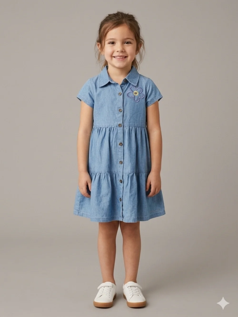 Vince Camuto Blue Denim Girl's Dress with Floral Sequin Accent Size 4T NWOT